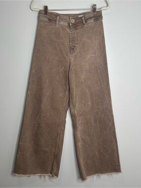 Zara Marine Jean Taupe Neutral Wide Leg High Rise Stretch Denim Pants Size 6